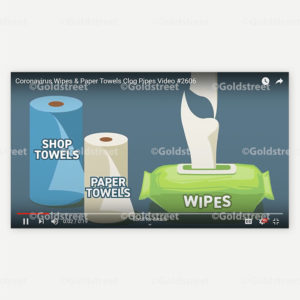Screen Shot of Coronavirus COVID Outreach Materials to Prevent Sewer Backups from Wipes and Paper towels.